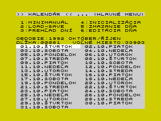 Kalendar hlavne menu
